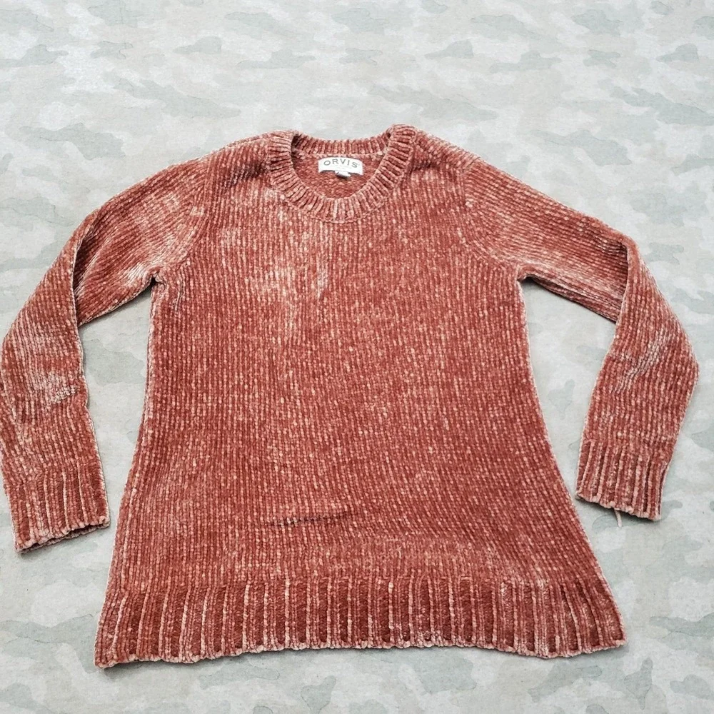 Orvis Sweater Womens Small Red Rust‎ Pullover Ribbed Long Sleeve